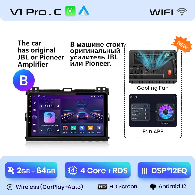 Junsun V1 Wireless CarPlay Android Auto Radio For Toyota Land Cruiser Prado 120 2004 - 2009 4G Car Multimedia GPS 2din autoradio