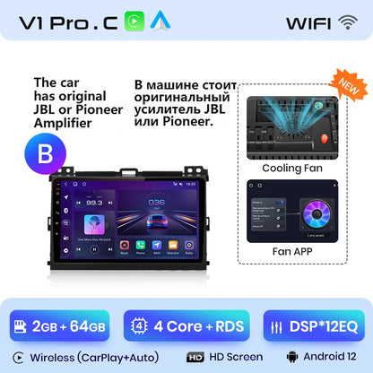 Junsun V1 Wireless CarPlay Android Auto Radio For Toyota Land Cruiser Prado 120 2004 - 2009 4G Car Multimedia GPS 2din autoradio