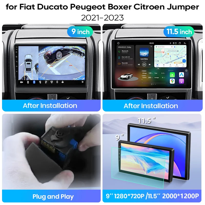 Junsun Wireless CarPlay Car Radio For for Fiat Ducato Peugeot Boxer Citroen Jumper 2021-2023 Android Multimedia