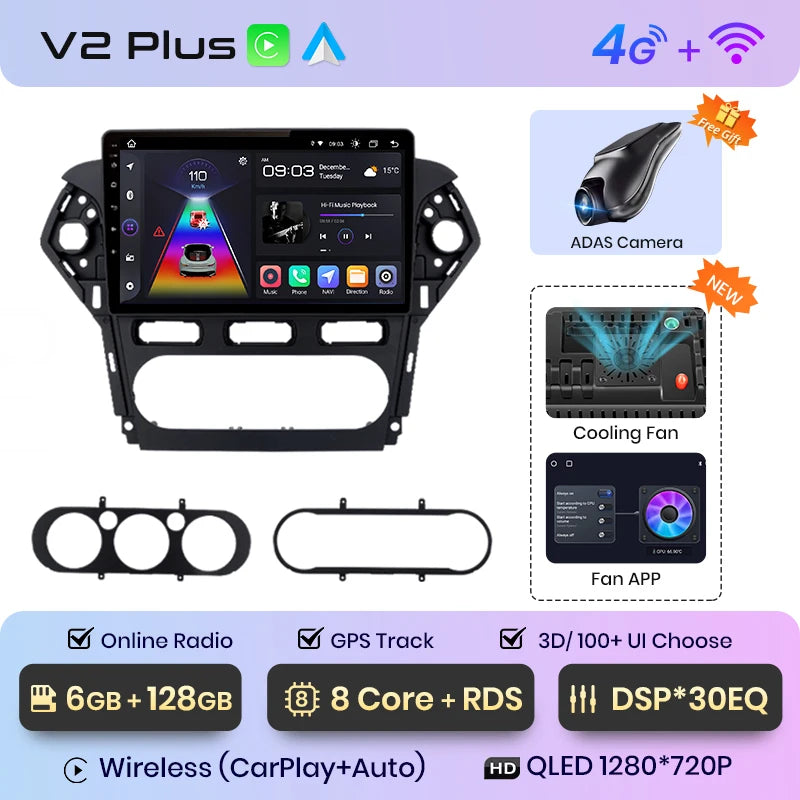 Junsun V1 AI Voice Wireless CarPlay Android Auto Radio For Ford Mondeo 4 mk4 2010-2013 2014 4G Car Multimedia GPS 2din autoradio