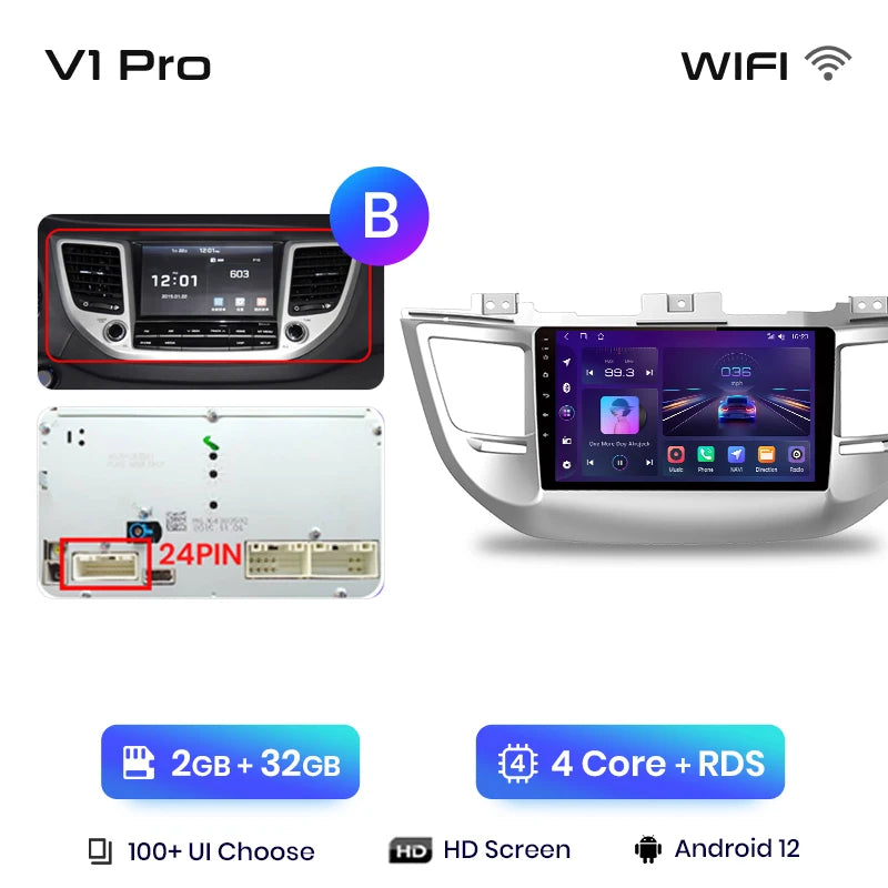 Junsun V1pro Wireless CarPlay Android Auto Radio For Hyundai IX35 Tucson 3 2015-2018 4G Car Multimedia GPS 2din autoradio