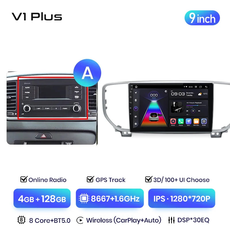 Junsun V3 Plus 2K Android 13 Wireless CarPlay Android Auto Car Intelligent Systems for Kia Sportage 4 QL 2018-2021 Autoradio