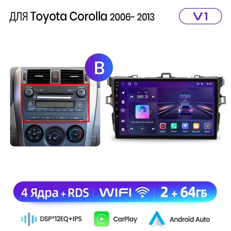 Junsun AI Wireless CarPlay Android Auto Car Radio For Toyota Corolla E140 E150 2006 2007-2013 4G GPS Smart Intelligent Systems