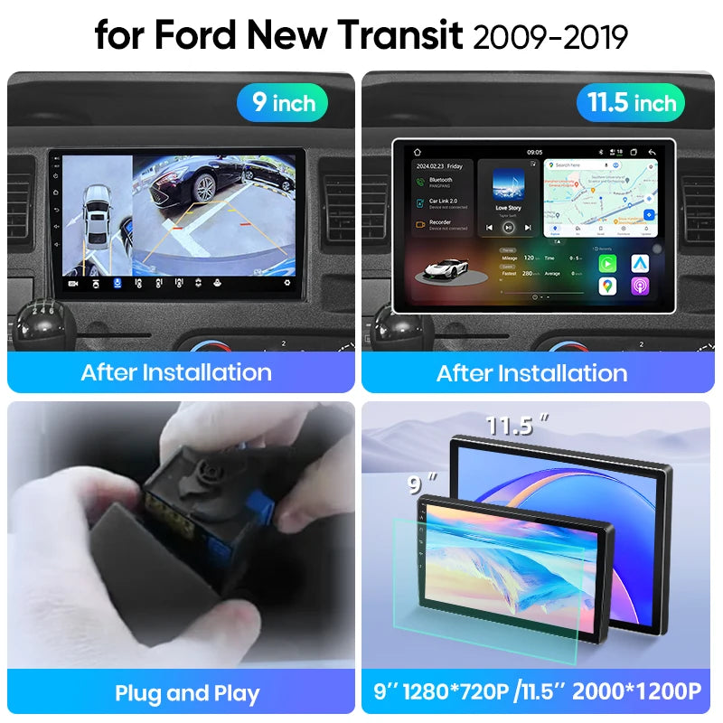 Junsun Wireless CarPlay Car Radio For Ford New Transit 2009 2010 2011-2019 Android Multimedia