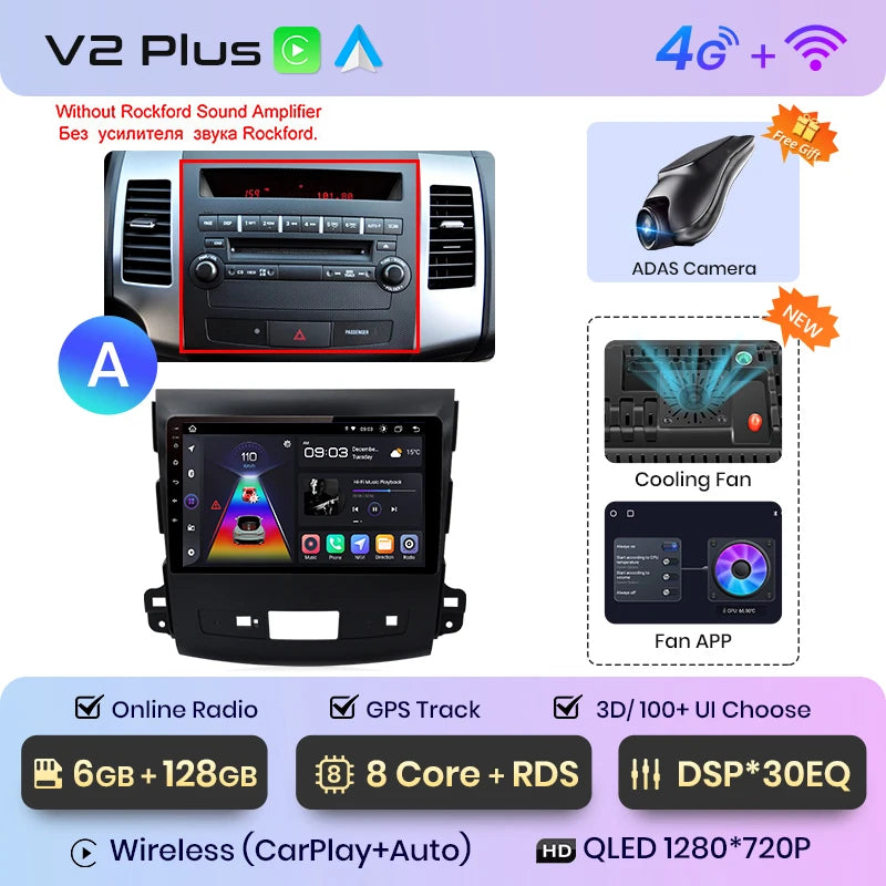 Radio Junsun V1pro 2 DIN Android Auto para Mitsubishi Outlander XL 2 2005-2011 Citroën C-Crosser con Carplay y reproductor multimedia para coche. 
