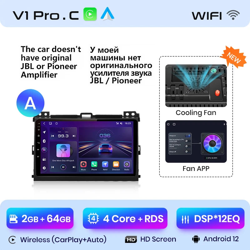 Junsun V1 Wireless CarPlay Android Auto Radio For Toyota Land Cruiser Prado 120 2004 - 2009 4G Car Multimedia GPS 2din autoradio