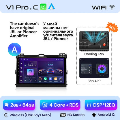 Junsun V1 Wireless CarPlay Android Auto Radio For Toyota Land Cruiser Prado 120 2004 - 2009 4G Car Multimedia GPS 2din autoradio