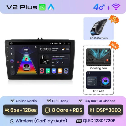 Junsun CarPlay inalámbrico Android Auto Radio para VW Tiguan Touran Caddy Passat Seat 2009 Sistemas inteligentes para coche RDS BT WiFi 2 DIN 