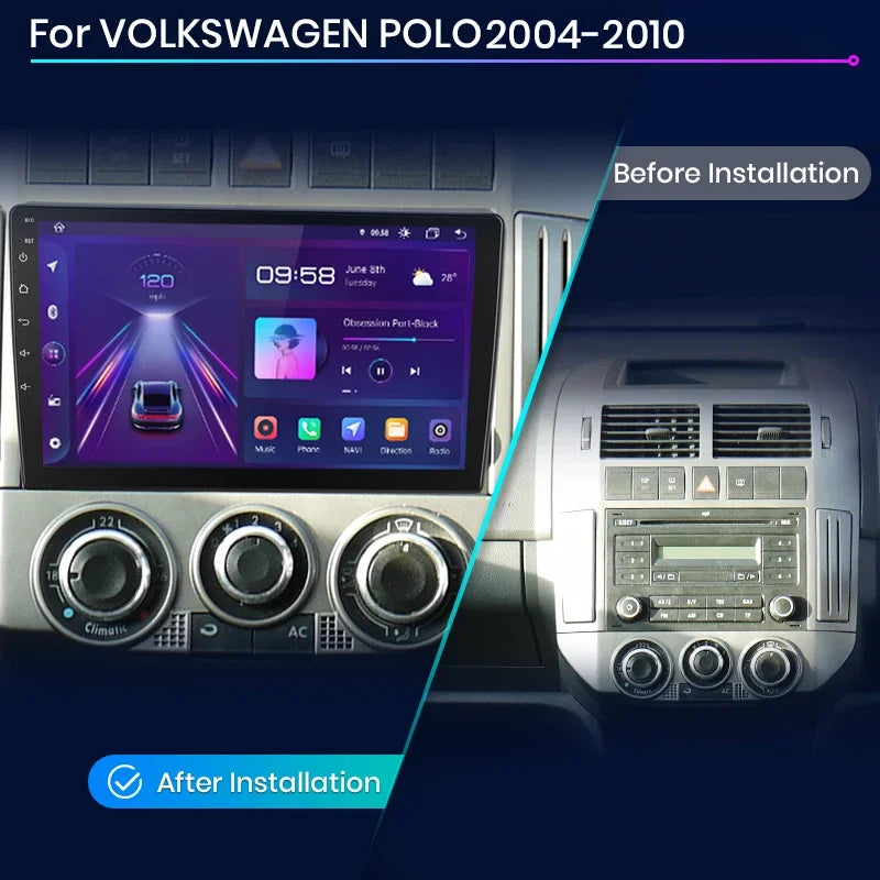 Junsun CarPlay inalámbrico Android Auto Radio para VOLKSWAGEN POLO 2004 2005 2006-2010 Sistemas inteligentes para coche RDS BT WiFi 2 DIN 