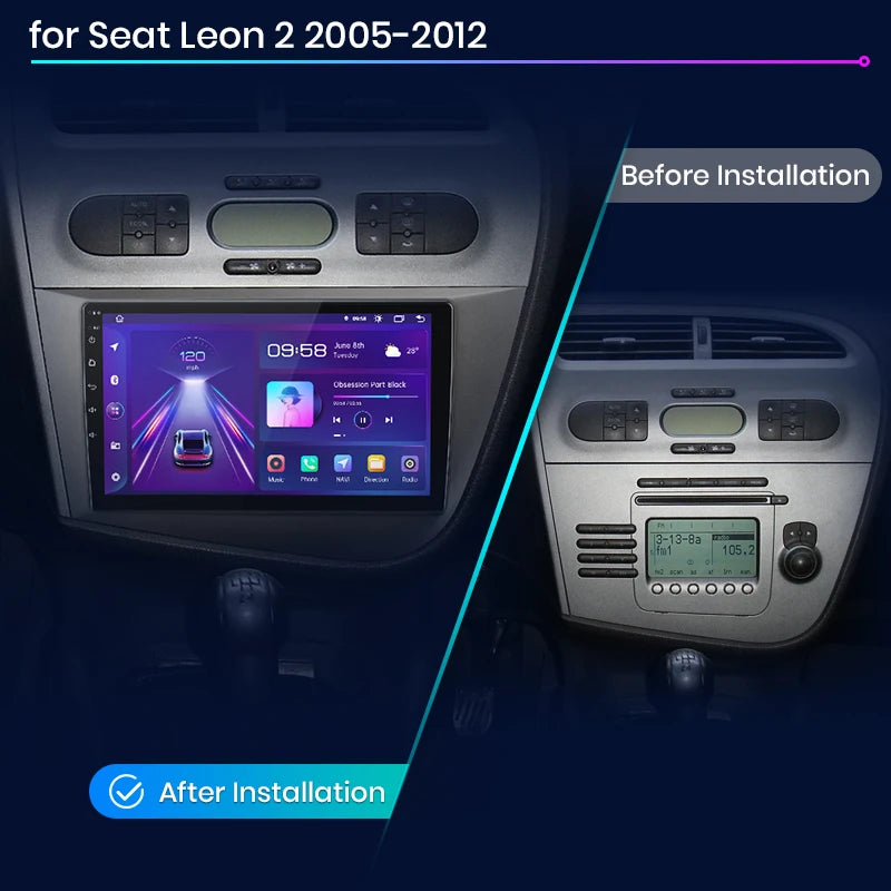 Radio de coche Junsun V1 con CarPlay inalámbrico y Android Auto para Seat Leon MK2 2005-2012 con GPS y sistemas inteligentes. 