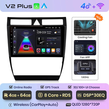 Junsun V1 AI Voice Wireless CarPlay Android Auto Radio For Audi A6 C5 1997-2004 S6 RS6 4G Car Multimedia GPS 2din autoradio