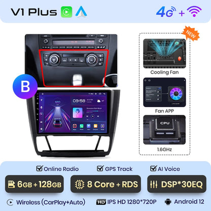 Junsun V1 AI Voice - Radio inalámbrica CarPlay Android Auto para BMW Serie 1, Serie 1, E87, E81, E82, E88 (2004-2011), 4G, GPS multimedia para coche 