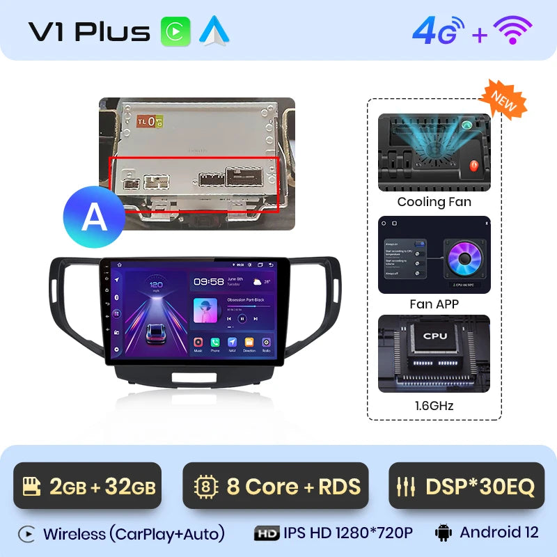 Junsun V1 AI Stimme Drahtlose CarPlay Android Auto Radio Für Honda Accord 8 2008-2012 4G Auto Multimedia GPS 2din autoradio 