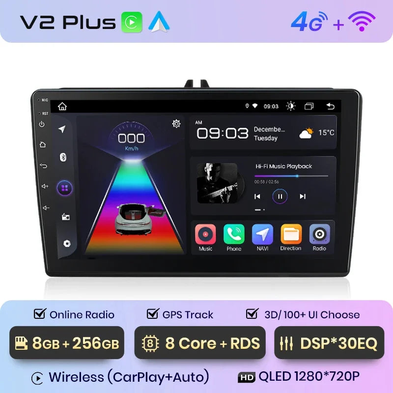 Junsun CarPlay inalámbrico Android Auto Radio para VW Tiguan Touran Caddy Passat Seat 2009 Sistemas inteligentes para coche RDS BT WiFi 2 DIN 
