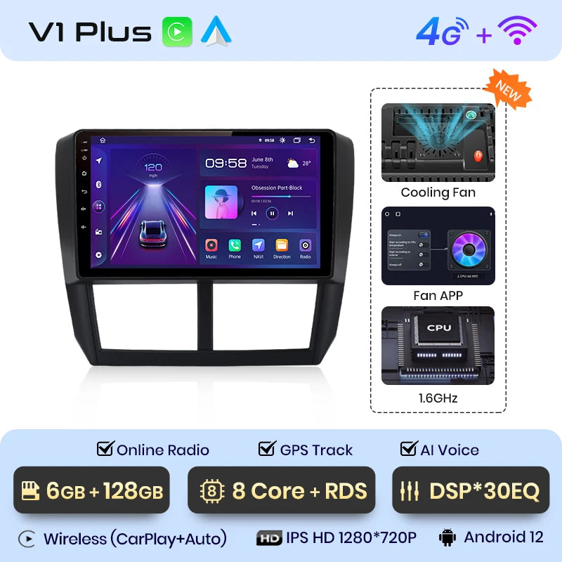 Junsun V1pro AI Voice 2din Android Auto Radio for Subaru Forester 3 SH Impreza 2007-2013 Carplay 4G Car Multimedia GPS autoradio