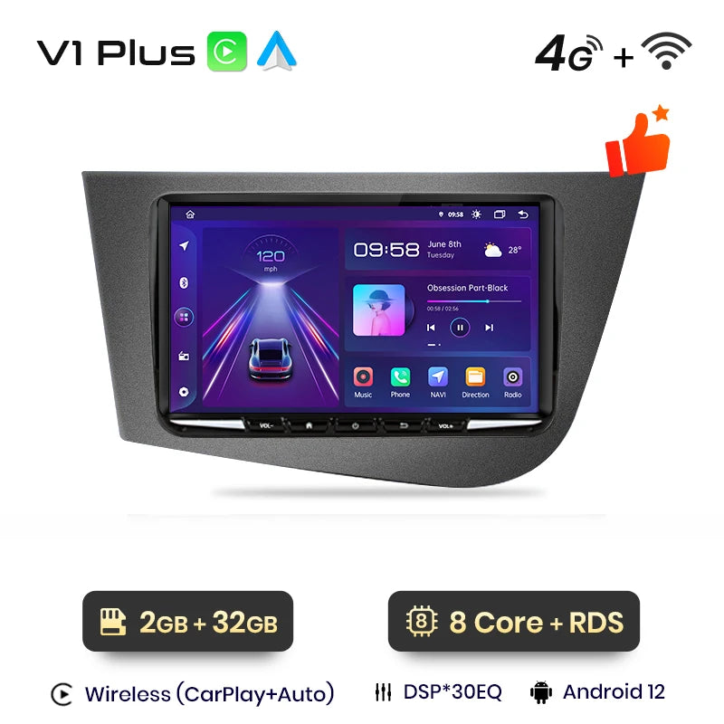 Radio Junsun con Android y voz AI para Seat Leon MK2 (2005, 2006, 2007-2012), Carplay, multimedia, RDS, DSP, GPS, sin autorradio 2DIN. 