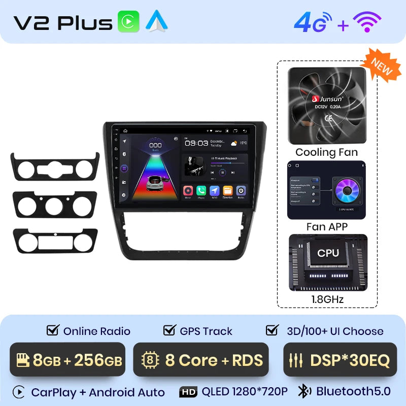 Radio Junsun V1 Plus para coche SKODA Yeti 5L 2009-2014 con CarPlay inalámbrico, Android Auto, sistema inteligente para coche, 2 DIN, DVD. 