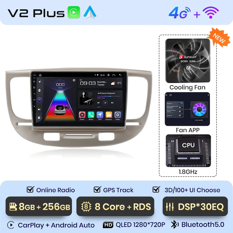 Radio Junsun V1 Plus para Kia RIO 2 2005-2011 con CarPlay inalámbrico, Android Auto, sistema inteligente para coche, 2 DIN, DVD. 