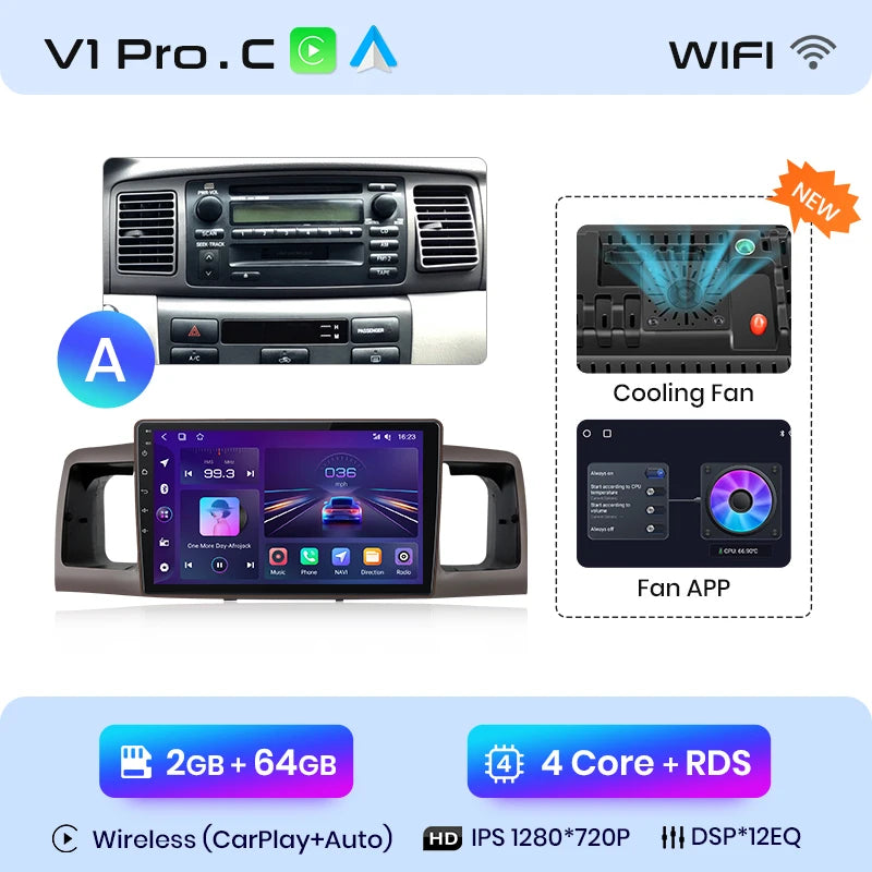 Junsun V1pro AI Voice Android Auto Radio For Toyota Corolla E130 E120 2000-2004 Carplay 4G Car Multimedia GPS 2din autoradio