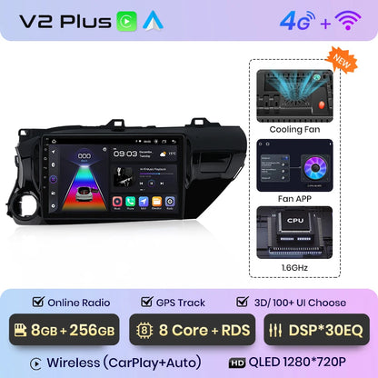Radio Junsun V1 Plus para Toyota Hilux PickUp AN120 2015-2020 con CarPlay inalámbrico, Android Auto, 2 DIN, DVD. 
