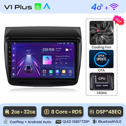 Radio Junsun V1 Plus para Mitsubishi Pajero Sport 2 L200 Triton 2008-2016 con CarPlay inalámbrico, Android Auto, 2 DIN, DVD. 