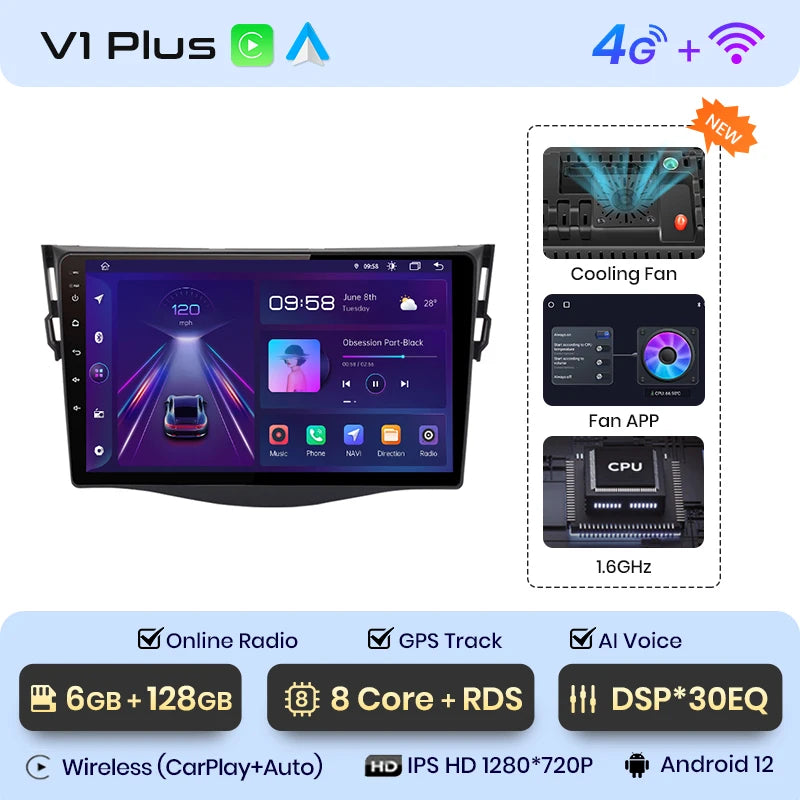 Junsun V1 AI voz inalámbrica CarPlay Android Auto Radio para Toyota RAV4 RAV 4 2005-2012 2013 4G coche Multimedia GPS 2din autoradio 