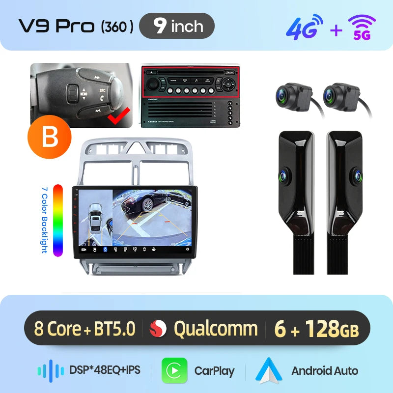 Junsun Wireless CarPlay Car Radio For Peugeot 307 307CC 307SW 2002 2003-2013 Android Multimedia