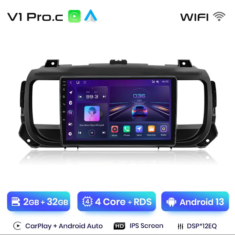 Radio Junsun para Peugeot Expert 3, Citroën Jumpy 3 SpaceTourer (2016-2021), inalámbrica, CarPlay, Android Auto, 2 DIN, DVD. 