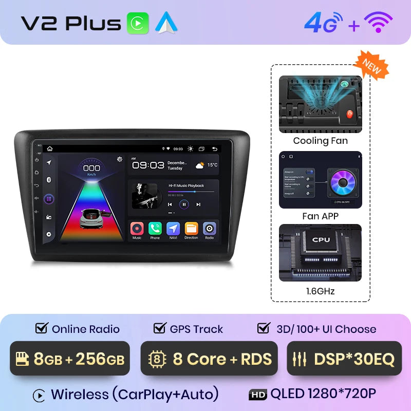 Junsun Drahtlose Android Auto Radio Für Skoda Rapid 2013 -2019 4G Auto Multimedia GPS 2din autoradio 