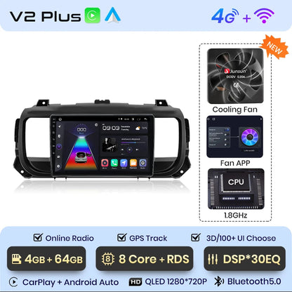 Radio Junsun para Peugeot Expert 3, Citroën Jumpy 3 SpaceTourer (2016-2021), inalámbrica, CarPlay, Android Auto, 2 DIN, DVD. 