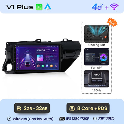 Radio Junsun V1 Plus para Toyota Hilux PickUp AN120 2015-2020 con CarPlay inalámbrico, Android Auto, 2 DIN, DVD. 