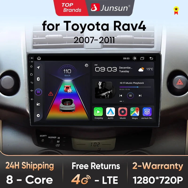 Junsun V1 AI voz inalámbrica CarPlay Android Auto Radio para Toyota RAV4 RAV 4 2005-2012 2013 4G coche Multimedia GPS 2din autoradio 