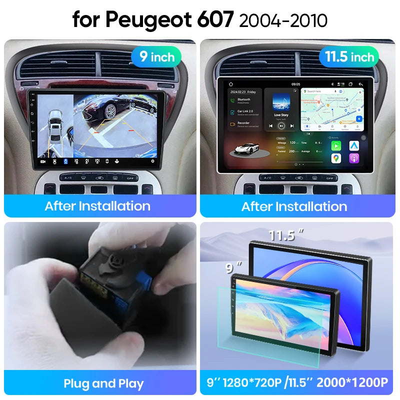 Junsun Wireless CarPlay Car Radio For Peugeot 607 2004 2005 2006 2007 2008-2010 Android Multimedia