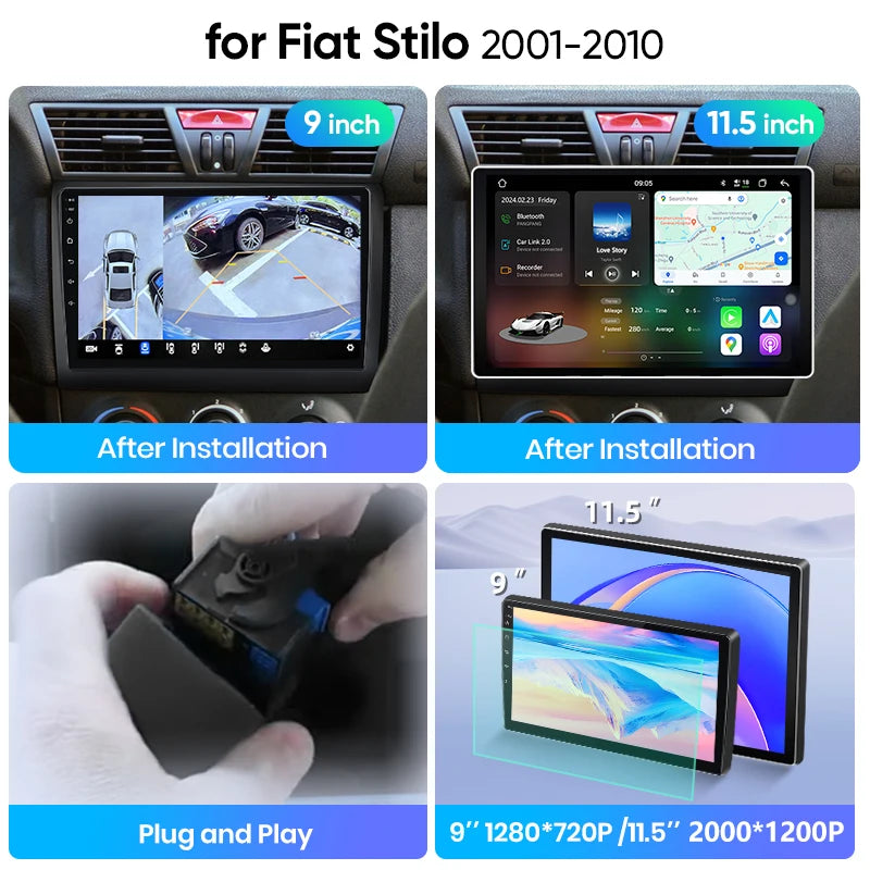 Junsun Wireless CarPlay Car Radio For Fiat Stilo 2001 2002 2003 2004-2010 Android Multimedia