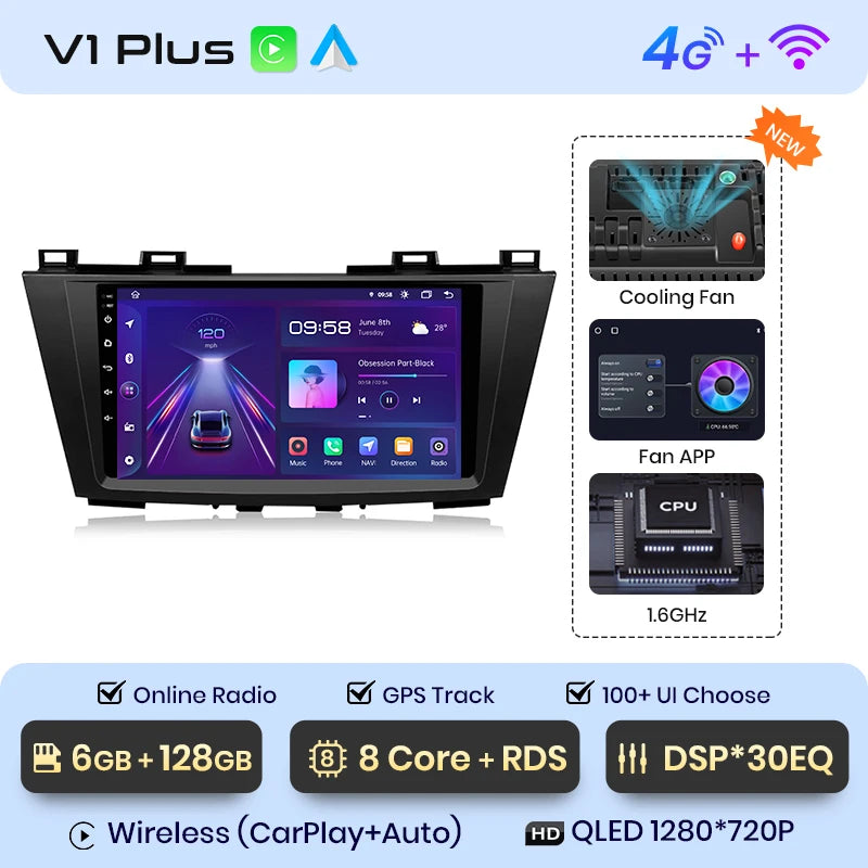 Junsun V1 AI Voice Wireless CarPlay Android Auto Radio For MAZDA 5 2010-2015 4G Car Multimedia GPS 2din autoradio