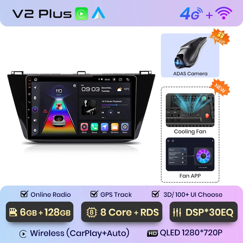 Junsun V1pro Android Autoradio für VW Volkswagen Tiguan 2016-2020 Carplay 4G Auto Multimedia GPS 2din Autoradio 