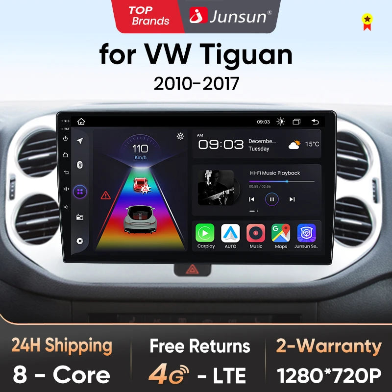 Junsun Wireless CarPlay Android Auto Radio For VOLKSWAGEN TIGUAN 2010 2011 2012-2017 Car Intelligent Systems RDS BT WiFi 2 din