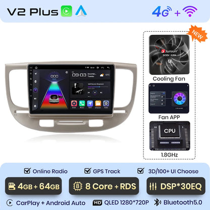 Radio Junsun V1 Plus para Kia RIO 2 2005-2011 con CarPlay inalámbrico, Android Auto, sistema inteligente para coche, 2 DIN, DVD. 