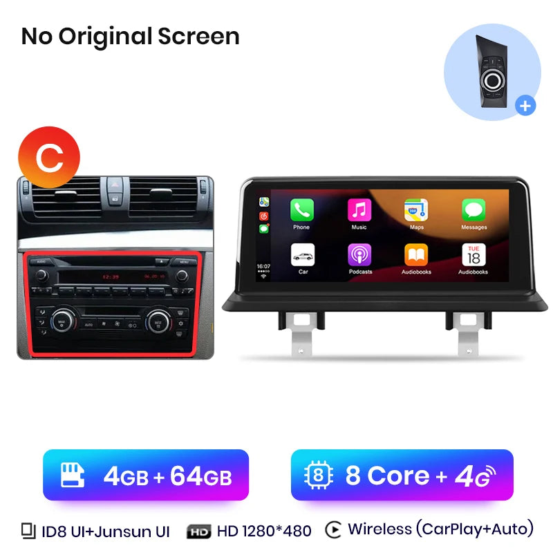 Junsun V1 AI Voice Wireless CarPlay Android Auto Radio For BMW 1-Series 1 Series E87 E81 E82 E88 2004-2011 4G Car Multimedia GPS