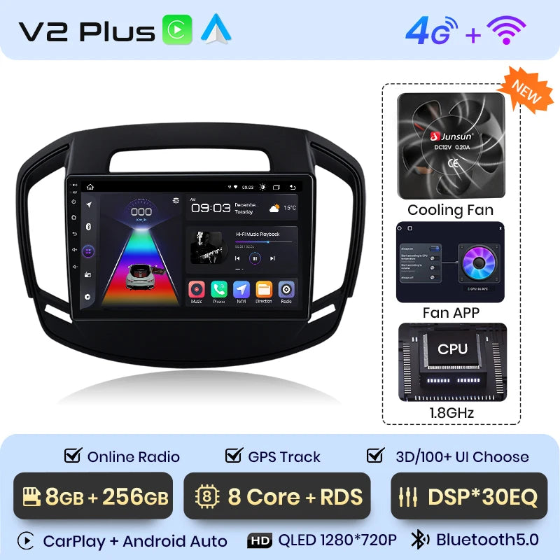Radio Junsun V1 Plus para Opel Insignia 2013-2017 con CarPlay inalámbrico, Android Auto, sistema inteligente, 2 DIN, DVD. 