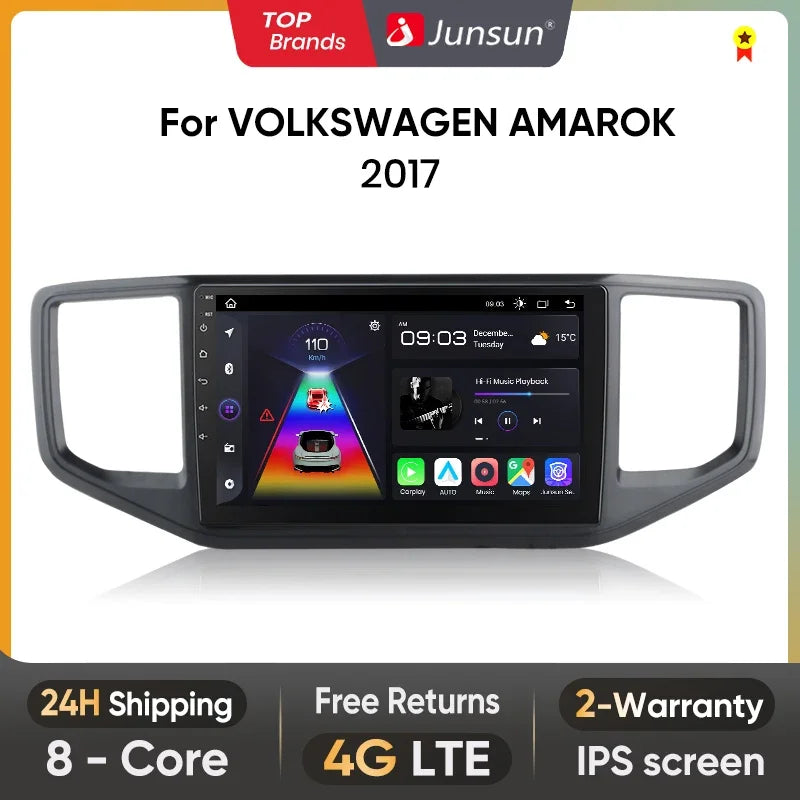 Junsun CarPlay inalámbrico Android Auto Radio para VOLKSWAGEN AMAROK 2017 Sistemas inteligentes para coche RDS BT WiFi 2 DIN 