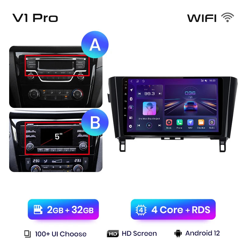 Junsun V1 - Radio inalámbrica con CarPlay y Android para Nissan Qashqai J11 X-Trail 3 T32 (2013-2017), GPS, 2DIN 