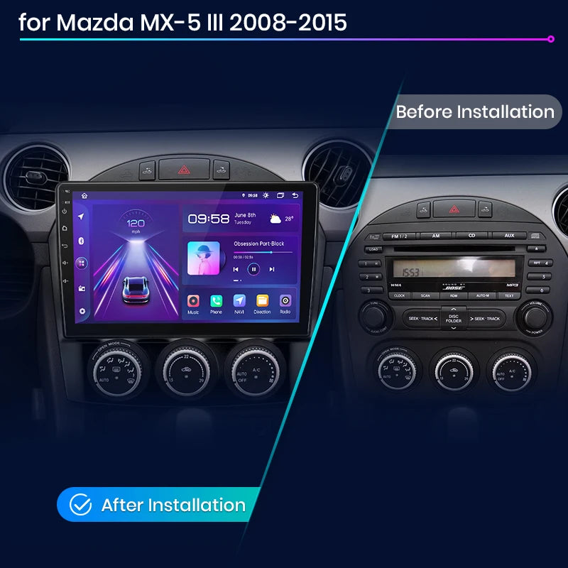 Junsun V1pro AI Voice 2 DIN Android Auto Radio para Mazda MX-5 MX5 III 3 NC 2008-2015 Carplay Car Multimedia GPS 2 DIN autorradio 