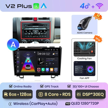 Radio de coche Junsun V1 con CarPlay inalámbrico y Android Auto para Honda CR-V 3 RE CRV 2007-2011, GPS, sistemas inteligentes para coche, autorradio inteligente. 