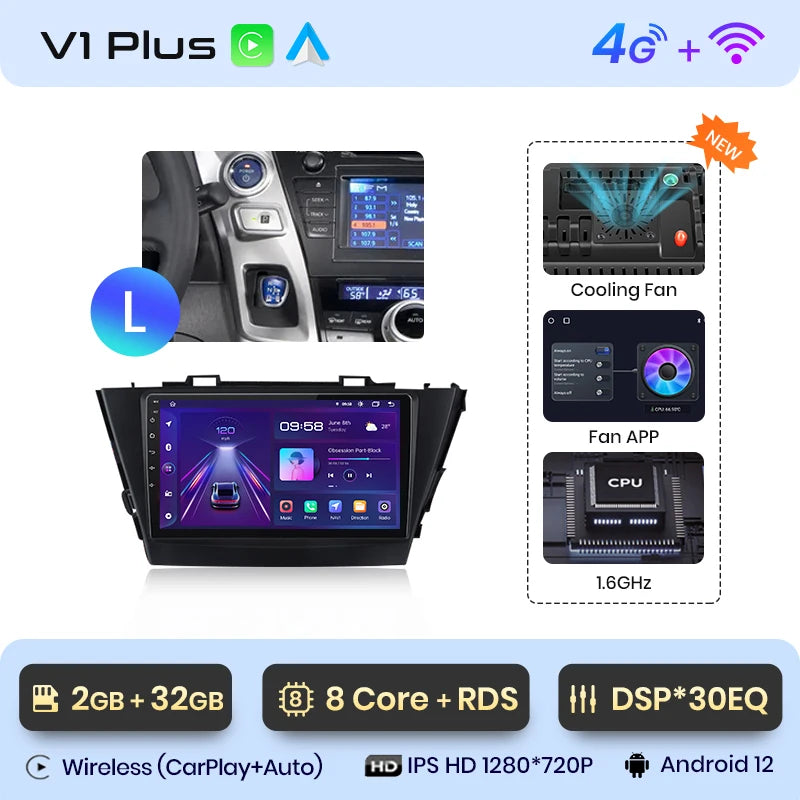 Junsun V1 AI Voice Wireless CarPlay Android Auto Radio for Toyota Prius Plus V Alpha 2012-2017 Car Multimedia GPS 2din autoradio