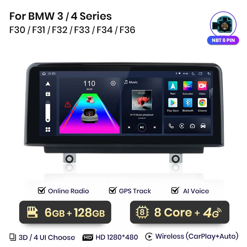 Junsun Wireless CarPlay Andorid Auto Car Radio For BMW Series 1 2 3 4 F20 F21 F22 F30 F31 F32 F33 F34 F36 GPS 4G WiFi Multimedia