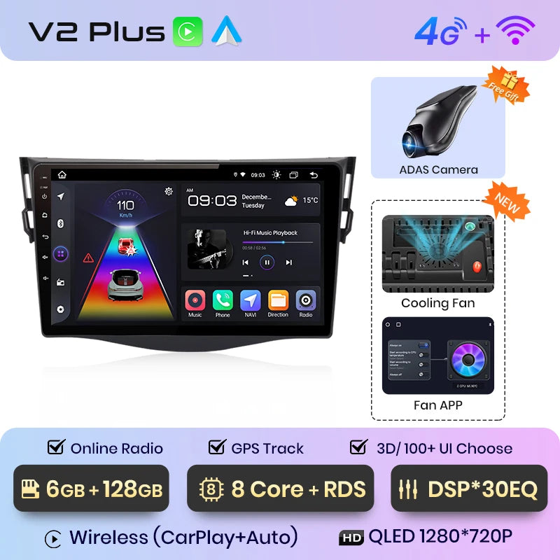 Junsun V1 AI voz inalámbrica CarPlay Android Auto Radio para Toyota RAV4 RAV 4 2005-2012 2013 4G coche Multimedia GPS 2din autoradio 
