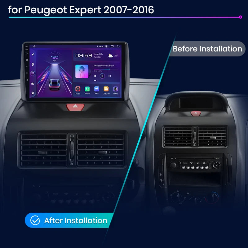 Radio Junsun V1 Plus para Peugeot Expert 2007-2016 con CarPlay inalámbrico, Android Auto, sistema inteligente para coche, 2 DIN, DVD. 