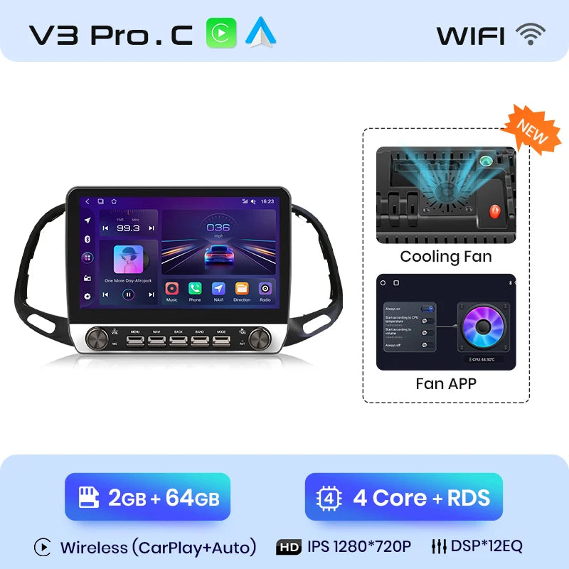 Junsun V3 Plus 2K Drahtlose CarPlay Android Auto Auto Intelligente Systeme Für Fiat Doblo 2016 2017 2018 2019 Autoradio 4G