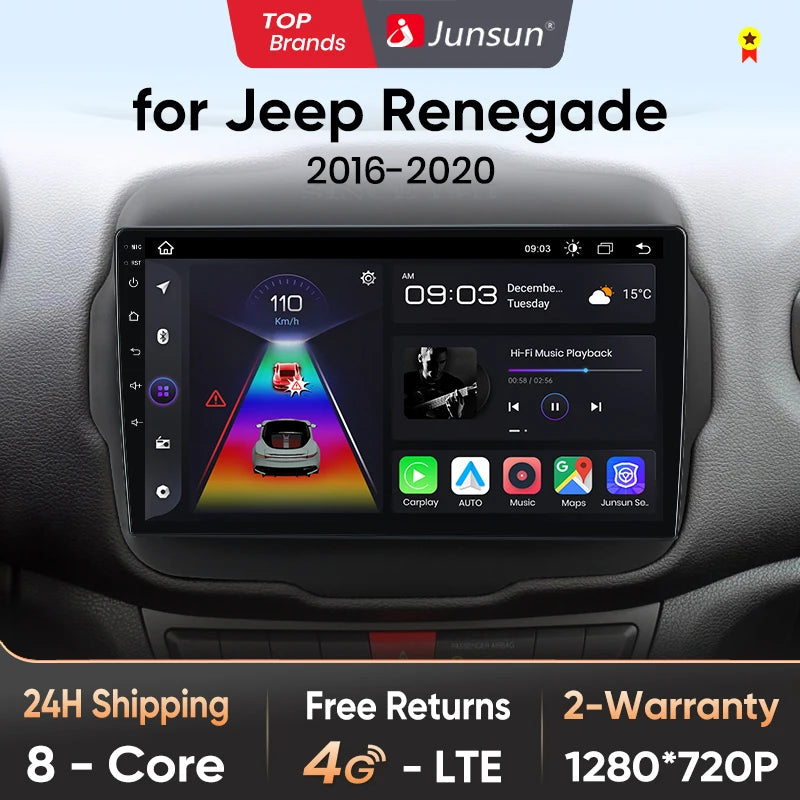 Junsun V1 AI Voice Wireless CarPlay Android Auto Radio For Jeep Renegade 2016-2020 4G Car Multimedia GPS 2din autoradio